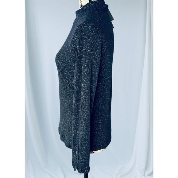 Violets & Roses Women’s S Metallic Long Sleeve Mock Neck Pullover Top in Night S - Picture 5 of 11